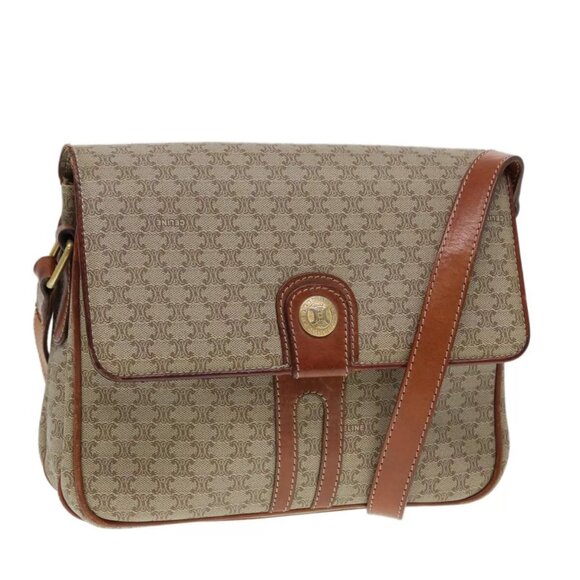 CELINE Macadam Canvas Shoulder Bag PVC Leather Beige Auth - Picture 1 of 16